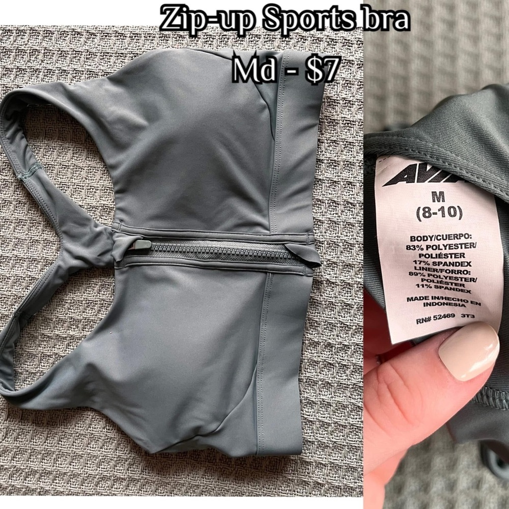 Avia Charcoal Zip-Up Sports Bra